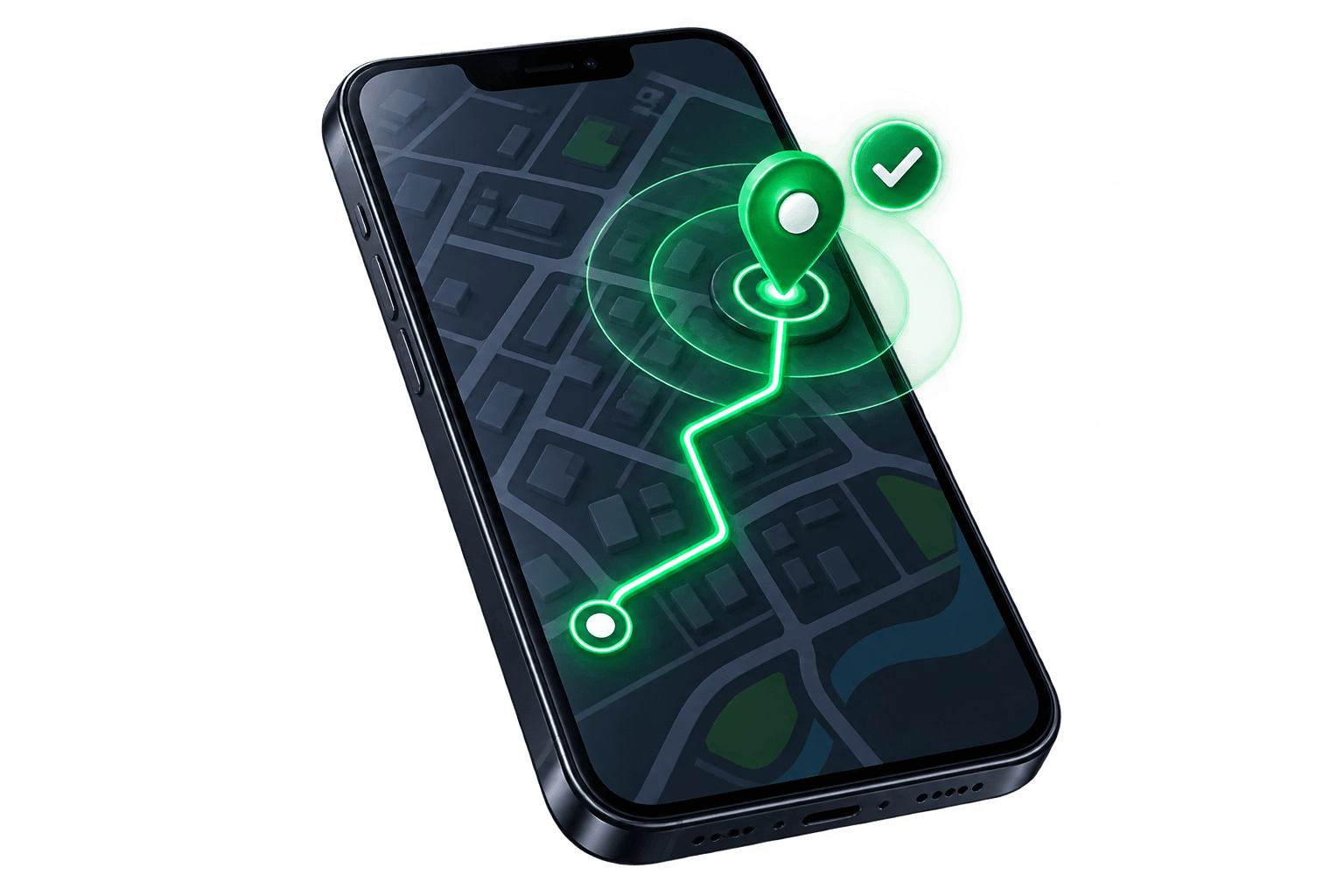 Celular mostrando uma rota e um marcador de localização ativo